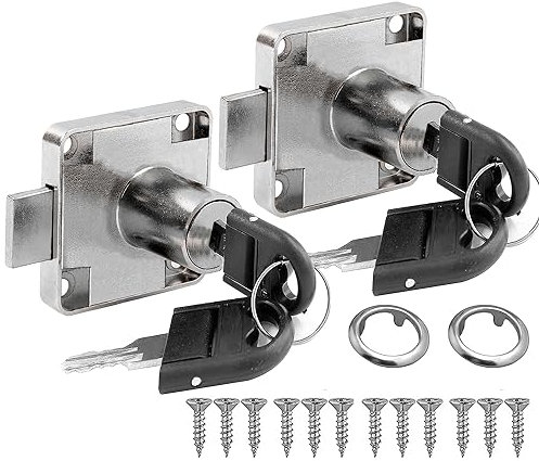 Litensh 2 Pièces serrure à came avec clé identique, serrures meuble, serrures casier, serrure boite aux lettres, verrou de sécurité d'armoire pour placard, tiroir, armoire de rangement, tiroir, Argent