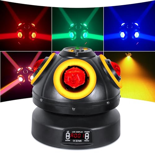 Luz de Escenario de Cabeza Móvil 70W, 4pcs RGBW LED Perlas de alto brillo con Luces de Fiesta de apertura dorada, d-mx512 giratorio de 540 ° activado por voz para Navidad, KTV, discoteca, fiesta