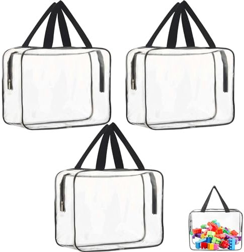 Multifunctional 3-Pack Large Transparent Toy Storage Bags With Reusable Clear Compartments, Portable Travel Luggage, Waterproof Transparent Small Handbag Purse