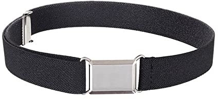 NestNook Kindergürtel, verstellbare Gürtel für Jungen und Mädchen, elastische Stretchgürtel mit silberner quadratischer Schnalle (Schwarz)