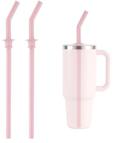 2pcs Press in Replacement Straws for Hydro Flask 40/32/28/20oz Travel Tumbler, Silicone Reusable Drinking Straws BPA Free for Hydro Flask Water Bottle Accessories Parts (Pink)