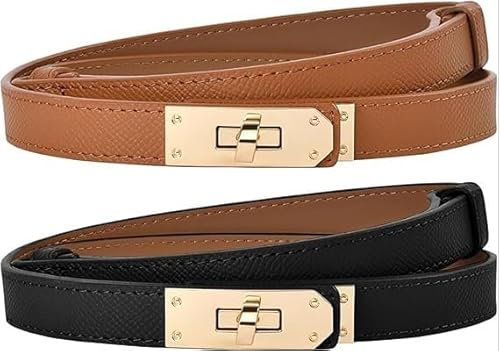ATSGJLZN 2er Gürtel Damen Schmal,Taillengürtel Schwarz et Braun,Gürtel Damen Leder für Kleider Hosen Jeans Frauen