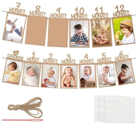 Aikeis Foto-Banner, Foto-Girlande, Geburtstagsdekoration, Wanddekoration, Mädchen, Junge, Party-Dekoration, Feier, geeignet für 1 bis 12 Monate Jubiläum