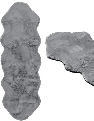 Stephans Möbelbörse XXL Lammfell 180x60cm Teppich Kunstfell Bettvorleger Fellteppich Bankauflage Bankkissen Teppich Fell Schaffell Imitat (Anthrazit)