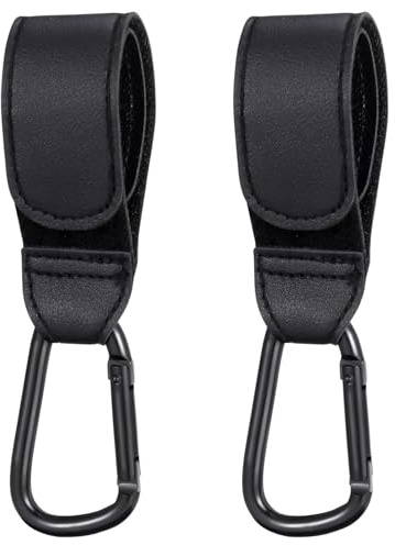 Generisch ASKA 2 Stück Kinderwagen Haken für Wickeltaschen, Kinderwagenhaken Taschenhaken, Anhänger für Kinderwagen in Universeller Passform, Klettverschluss Kinderwagen Haken (schwarz)