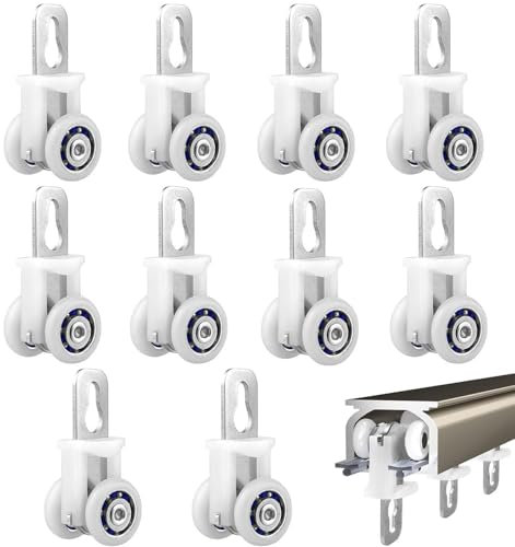 Rodillo para Riel de Cortina,10 PCS Rueda Universal con Dos Ruedas,Plástico Twin con Ruedas Transportadores Carril Deslizante Glider,Rodillo silencioso,para Cortinas de Ducha,Oficina o Balcón