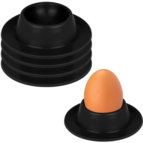 Vicloon Äggkoppar set, 4 st silikonäggkoppar set, äggskålar med bricka för kök kokta ägg, frukost hårdkokta ägg - svart