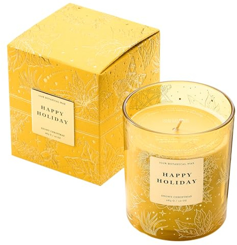 M&SENSE Natale Serie Candela Profumata 283g Natale Innevato, Cera di Soia Non Tossico Aromaterapia Candele, Vellutato Natalizie Decor, Regalo di Lusso per Natale/Donne/Compleanni