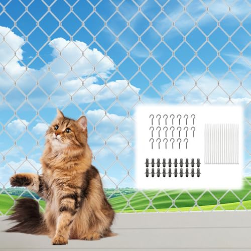 DAJASD 3x10m Rete per Gatti, Rete Gatti Balcone, Rete per Gatti Balcone con Corda di Montaggio e Accessori Resistente ai Morsi, Ai Raggi UV e alle Intemperie per Balconi, Scale, Terrazzee e Finestre