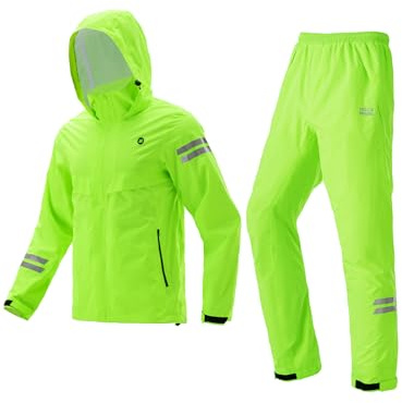 ROCKBROS Cykel regndräkt män kvinnor, vattentäta regnkläder regnjacka regnbyxor reflekterande, för cykling MTB motorcykel pendling vandring utomhus, Neongrön, 3XL