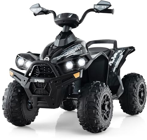 RELAX4LIFE Quad électrique Enfant 12 V, Voiture Électrique Enfants avec 2 Vitesses Réglables 2,2-4,3km/h, Lumières LED, Musique, ATV pour Enfant de 3-8 Ans, Noir (Noir)
