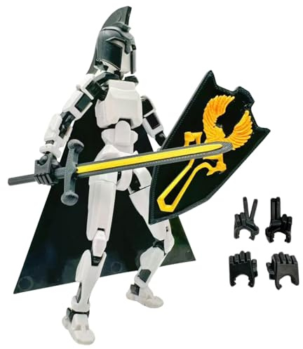 T13 Mage Action Figures Ornaments,3D Printed Action Figure Set,Multi-Jointed Action Figure Toy with Cool Weapons,Cloak and Hat,Gift Stop-Motion Figure DIY Desktop Decoration (Black and Gray)
