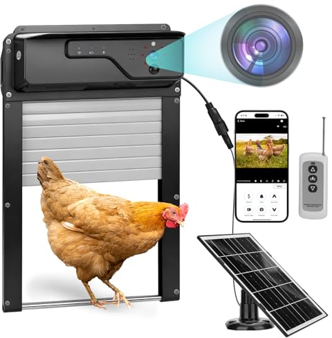 Porta Automatica per Pollaio Solare, con fotocamera 1080P, controllo app e Wi-Fi, visualizzazione in tempo reale dello stato della porta, funzione di chiamata vocale e timer, batteria da 5000 mAh