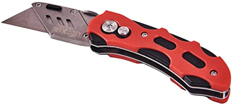 Amtech S0295 Folding Utility Knife with 5 Spare Blades, Lock-Back, Stainless Steel Build