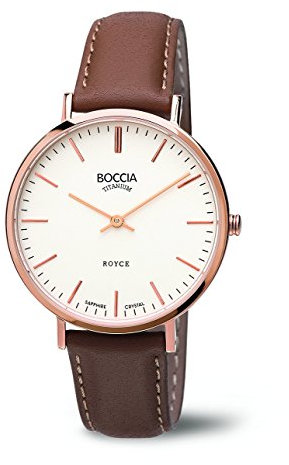 Boccia Damen-Armbanduhr Analog Quarz Leder, weiß (braun/weiß) 3590-05