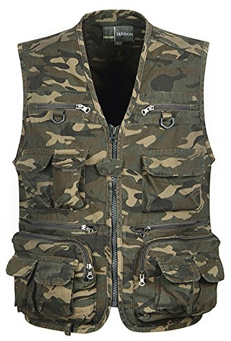 Idopy Chaleco de camuflaje al aire libre con múltiples bolsillos para pesca, camping, caza y fotografía, camouflage, M