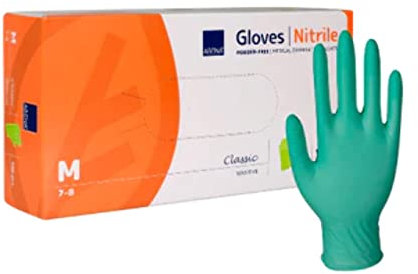 ABENA Green Disposable Nitrile Gloves, Medium, Pack of 100, Powder Free, Latex Free, Examination Gloves for Cleaning, Food Prep, Beauty, Medical & Hygiene, Strong Single Use Protective Gloves