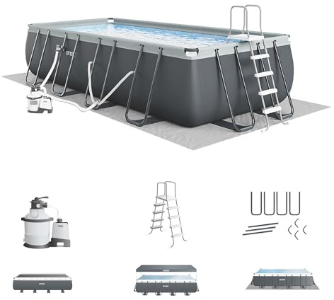 INTEX Ultra XTR 24 ft x 12 ft 52 in Above Ground Pool Set, Rectangular Swimming Pool with Steel Frame, 2100 GPH Sand Filter Pump, Ladder, Cover, & Ground Cloth