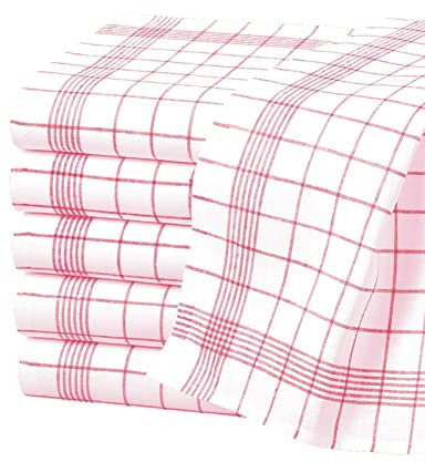 Zestri 10er-Set Geschirrtücher 50x70 cm | Rot Weiß kariert | 100% Baumwolle 60g/Stück | Geschirrhandtücher für Küche, Restaurant & Gastronomie | Küchentücher Trockentücher