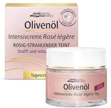 Olivenöl Intensivcreme Rosé Légère Tagescreme | mit LSF20 | Für einen rosig-strahlenden Teint | Strafft und reduziert Falten | Tagescreme | von medipharma cosmetics | 50 ml