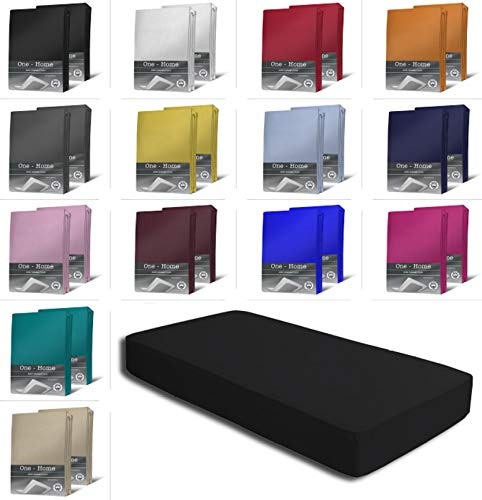 2er Set Jersey Spannbettlaken Spannbetttücher Bettlaken Spannbetttuch weiche Baumwolle mit Rundumgummizug, Farbe: Schwarz, Maße: 2er Pack 180-200 x 200 cm