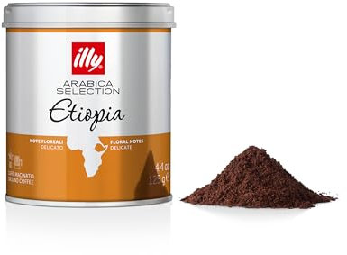illy Ground Coffee, Ethiopia Single Origin, Medium Roast, 100% Arabica, Ideal for Moka Pots & Filter, 125g Tin