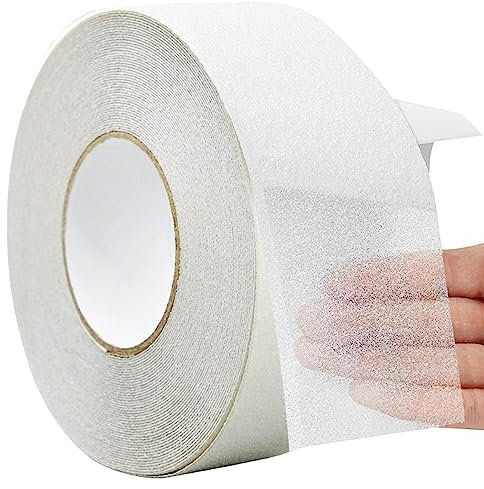 Guuzi Nastro Antiscivolo, 5cm × 20m Antiscivolo Migliore Presa, Attrito, Adesivo Abrasivo per Scale, Sicurezza, Gradino, Interno, All'aperto, Attenzione - Trasparente