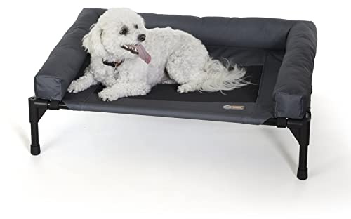 K&H Pet Products Bolster Dog Cot, Cooling Indoor Outdoor Elevated Cot Hammock Dog Bed with Removable Washable Bolsters, Washable Mesh Cover, Raised Metal Frame - Medium 32 X 25in Charcoal