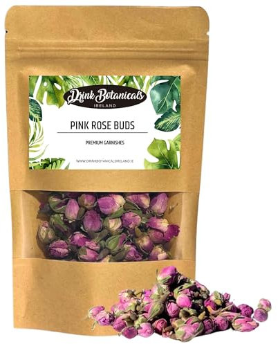 Edible Dried Pink Rose Buds | 50 + Servings | 100% Natural | For Cocktail Garnishes, Baking, Cake Decorations, Soap Making & Tea, Cocktail Flowers, Decorations, Confetti | Dried Roses | 40 Grams