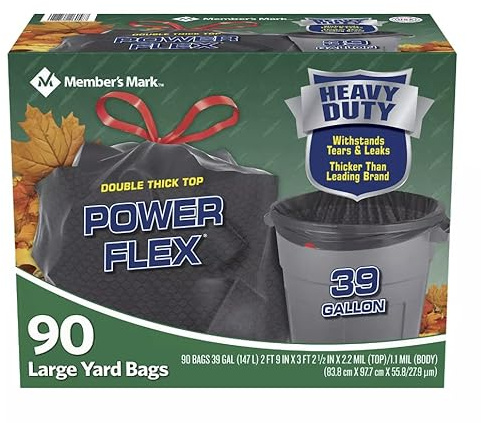 Compatible with Member's Mark 39 Gallon Power-Guard Drawstring Yard Trash Bags (90 ct.)