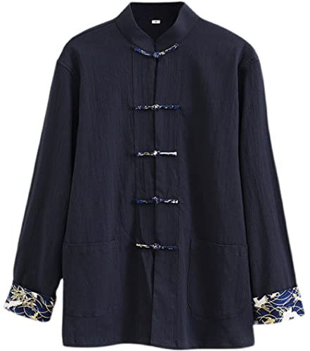 Lose Große Tai Chi Uniform Baumwolle Leinen Chinesische Traditionelle Kleidung Tang Anzug Herren Kampfkunst Jacke Kung Fu Uniform Atmungsaktiv Langarm Mantel Tops Zen Meditatio, Schwarz , 8XL/9XL
