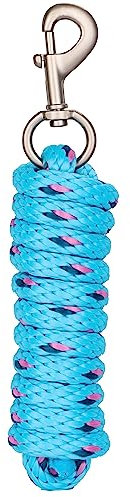 Merauno® Führstrick für Pferd - Anbindestrick in verschiedenen stylischen Designs, Führleine, Anbindeseil Pony, Esel, Ziege lang Strick mit Karabinerhaken(See Blau, Karabinerhaken)