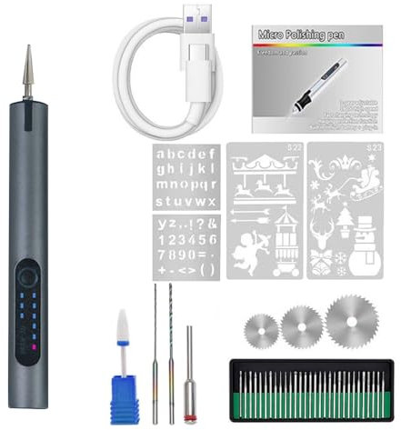 Elektrisches Gravierstift Set, schnurloses Gravierwerkzeug, Mini-Gravierstift, Holzschnitzerei-Set mit 35 Bits und Zubehör zum Schnitzen von Metall, Kunststoff, Schmuck, Keramik, Steinnägel (schwarz)