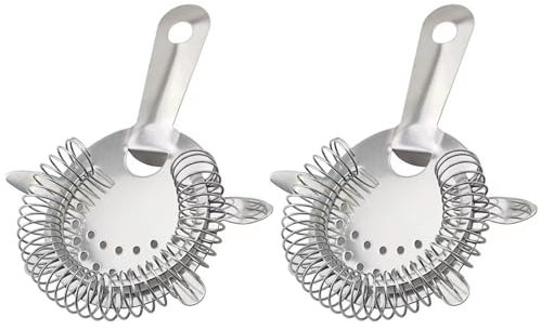 2Pcs Non-Toxic Safe Cocktail Filtering Tool Rust-Proof Stainless Steel Cocktail Ergonomic Handle Finish Drink Strainer for Shakers Mixing Glasses