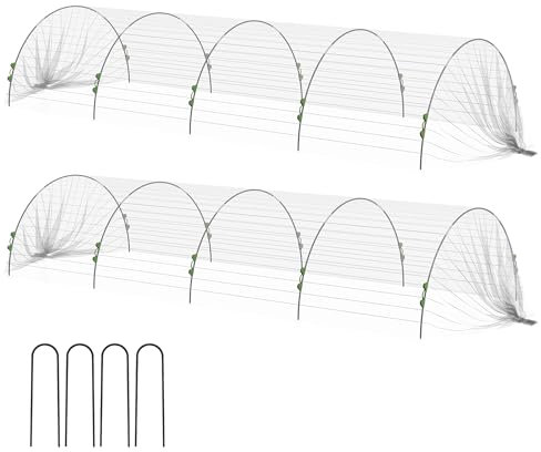 Outsunny Bâche de protection pour plantes en maille, couverture pour plantes avec arceaux flexibles et clips de fixation, blanc