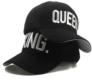 Yotselid 2 Pieza Gorra de de ala Plana,Gorra de béisbol King&Queen,Snapback,Hebilla Ajustable para Hombres y Mujeres,Talla única(Negro-1)