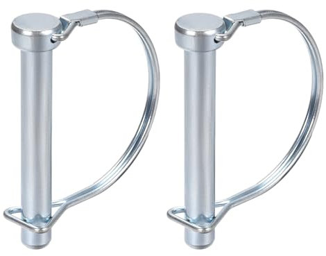 DTGN Pasador de Bloqueo de Eje de 10 mm x 80 mm (DxL) - Paquete de 2 - para Remolques Agrícolas Y Césped - Pasador de Acoplador Redondo de Acero al Carbono - Tono Plateado