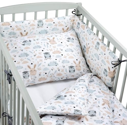Pepi - Babybettwäsche Set 4 teilig - Kinderbettwäsche - Bettdecken & Kissenbezug - Bettschutzgitter - Baby Bettwäsche - Bettwäsche Kinder - Kinder Bettwäsche - Baumwolle 100% - (Forest Friends)