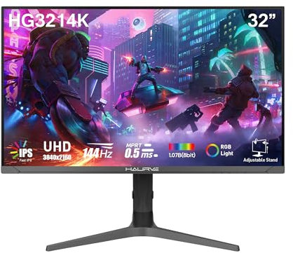 Haurve UHD 4K 144Hz monitor da gioco da 32 pollici con supporto regolabile in altezza, PD 90W, HDMI 2.1, DP 1.4, USB-C, RGB, altoparlanti, visualizzazione 3840X2160 (HG3214K)