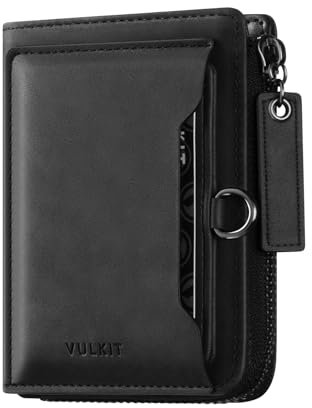 VULKIT Portefeuille pour Homme avec Blocage RFID Porte Cartes de Crédit Portefeuille en Cuir Porte Cartes à Deux Volets avec Fermeture éclair et Poche pour Pièces de Monnaie