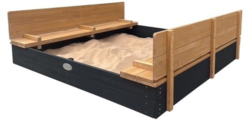 AXI Ella XXL Sandbox made of FSC wood with benches & lid | Sandbox for children in Anthracite/Brown |150x150 cm