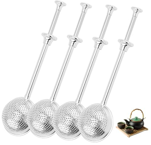 GOEDCH 4 colino da tè sfuso: forma sferica in acciaio inox Teezange, teaballs con manico scorrevole, filtro da tè a maglia fine per tè sfuso, spezie ed erbe, filtro da tè riutilizzabile