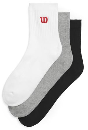 Wilson Calcetines Quarter Top Pack 3 Pares, Puntera de Ajuste Fácil, Soporte del Arco y Óptima Amortiguación, Color: Blanco/Negro, Talla: M