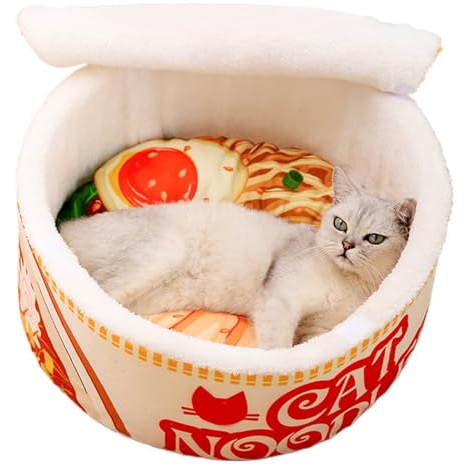 Ramen Noodle Cat Bed, Ramen Shape Cat Bed, 40x40x20cm Soft Noodle Bowl Shape Pet Sofa House, Velvet Creative Pet Kennel With Cover For Indoor Small Medium Large Cats