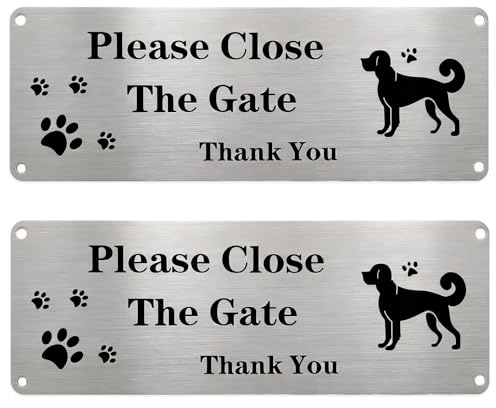 2 PCS Please Close The Gate Sign Dog, 25x9cm Reflective Aluminum Warning Sign, Waterproof & Rust-Proof with Pre-Drilled Holes for Garden Gate, Fence, Yard, and Wall