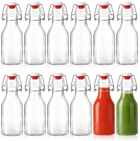 KOHRIUK 12 Botellas Cristal con Tapón Hermético de Clip 200ml, Botellas Reutilizables,para Aceites Comestibles, Vinagre, Vino