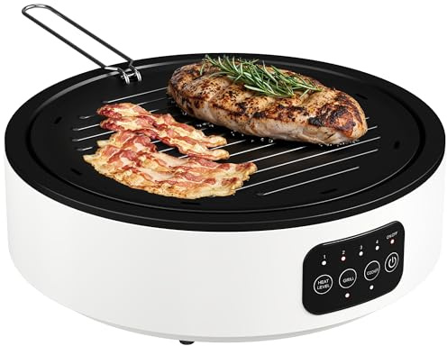 HOMCOM Piastra Elettrica a Infrarossi Portatile 2000W con Griglia, Fornello Elettrico 2 in 1 in Vetroceramica, 4 Livelli di Potenza, Vassoio Raccogligocce, Adatto a Tutti i Tipi di Pentole Ø30cm