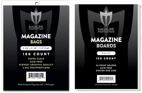 Max Protection Premium Magazine Bags and Backer Boards - Acid Free, Archival Safe Storage - 8.75 x 11 in - Crystal Clear, Ideal for Comic and Magazine Collectors (200 Bags 200 Boards)