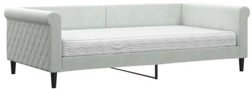 ATOMSTACK MAKER Sofá-Cama 2 sv 1 Con Colchón Integrado 100 x 200 cm, Tapizado och Terciopelo Gris Claro, Estructura de Madera y Metal, Diseño Modern Minimalista Para Salón o Dormitorio