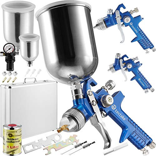 tectake® HVLP Lackierpistolen Set, 0,8/1,3/1,7mm Düse, inkl. Alukoffer - Verschiedene Modelle & Sets - (Set 400523)